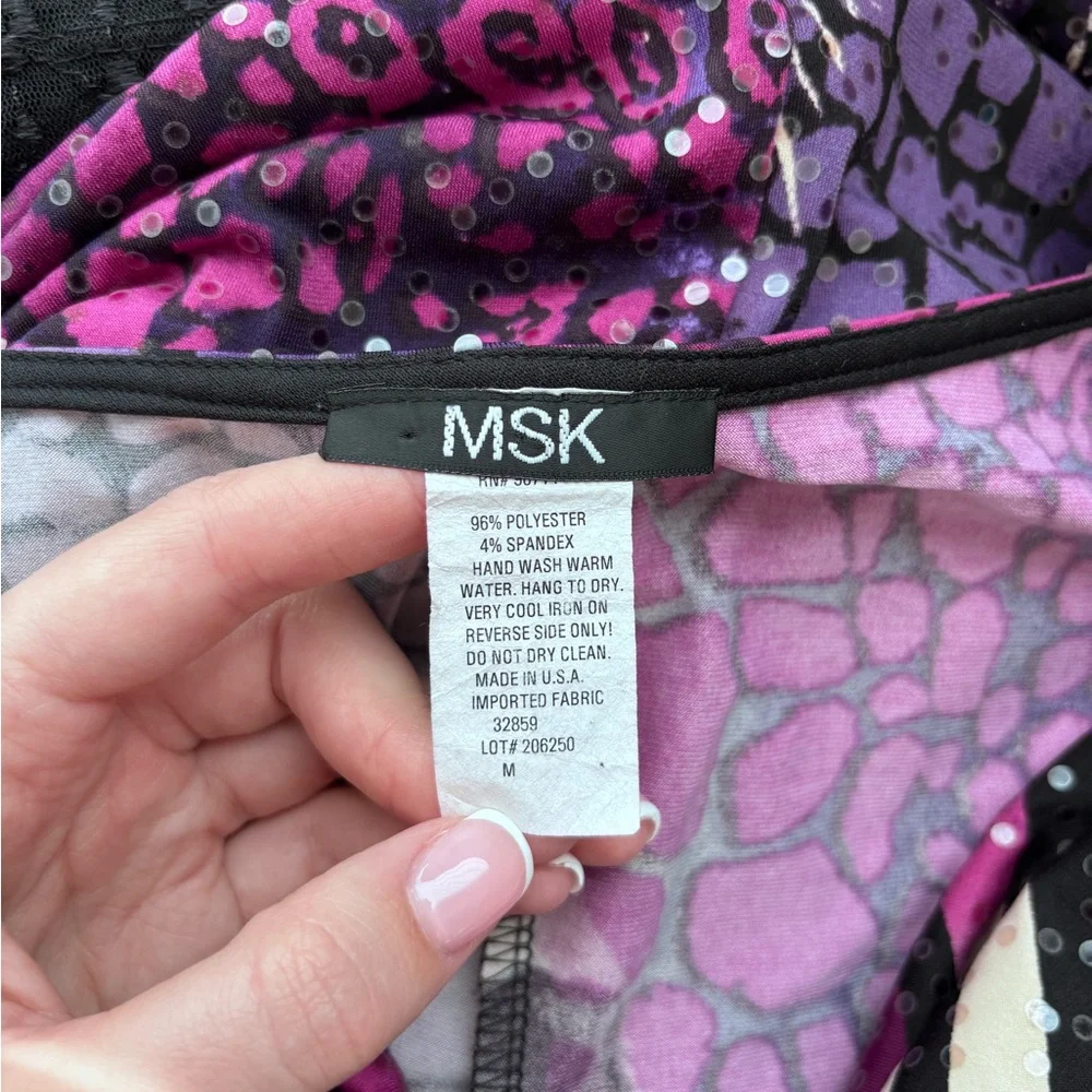 MSK Zebra Cowl Neck Sequin Beaded Top - Picture 6 of 6